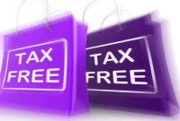 two purple paper bags with tax free print